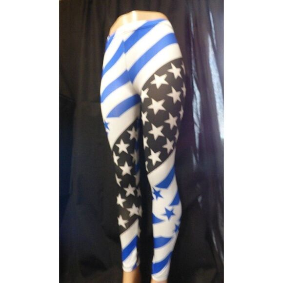 Golden Black Printed Nylon Leggings, size M - Picture 1 of 6